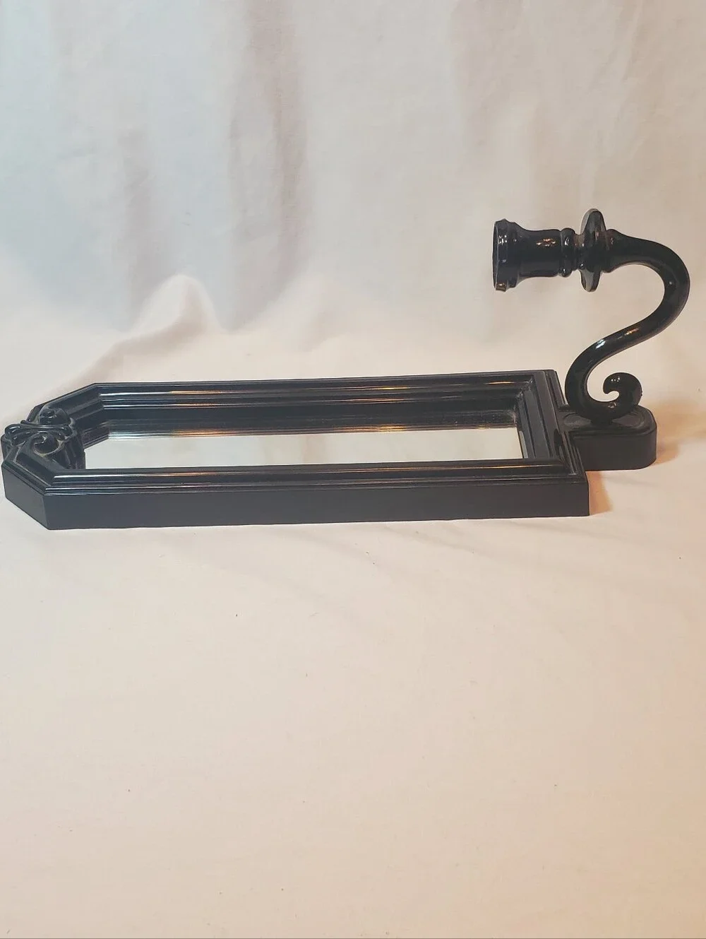 Home Interiors Homco Vtg Wall Mirror Sconce Candle Holder in Black Plastic Retro